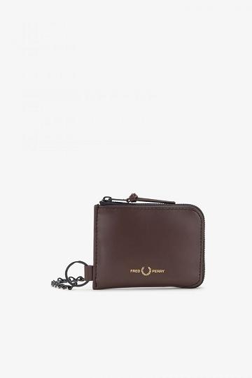 Brown Fred Perry Chain Detail Leather Zip Around Men's Bags | PH 1028WNBY